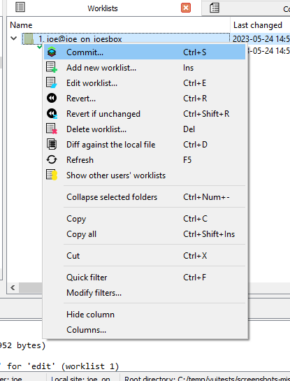 Committing a worklist